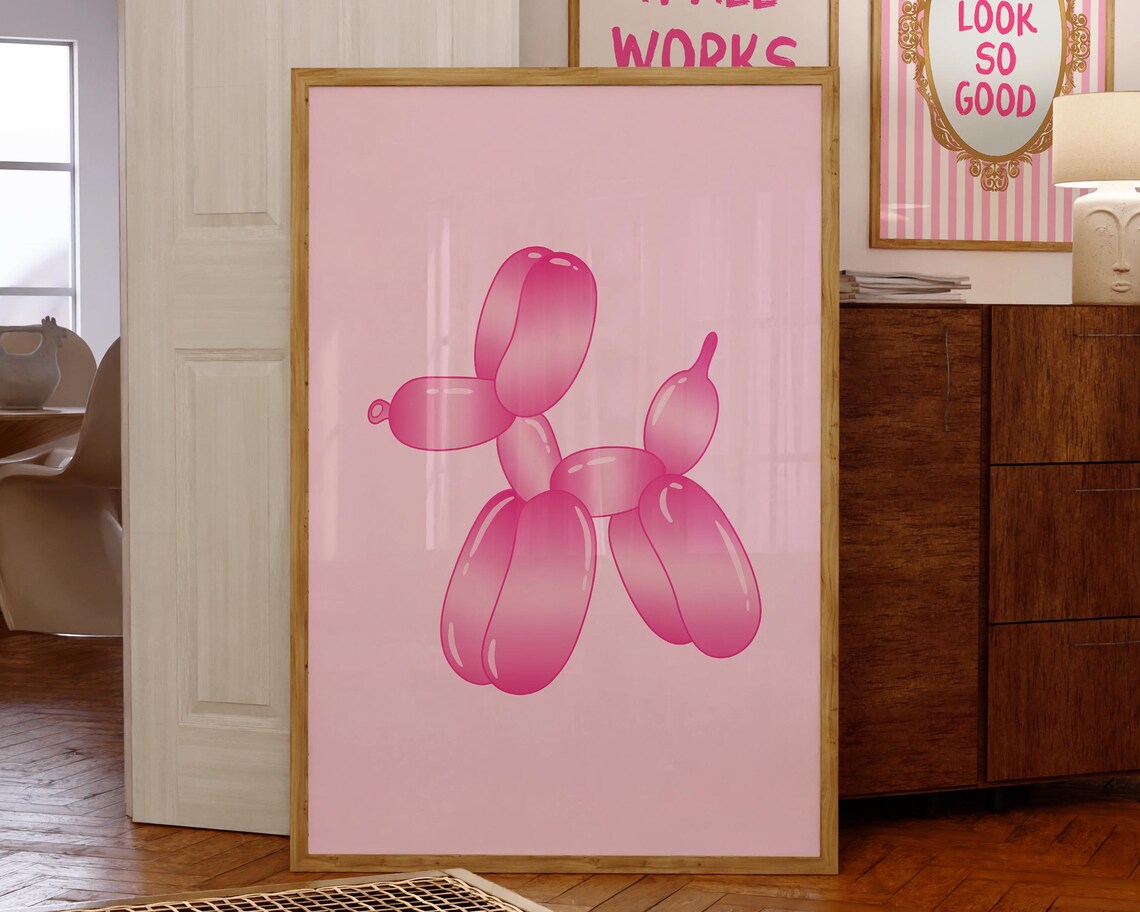 Pink Balloon Dog Pop Art Trendy Preppy Aesthetic Bedroom Poster