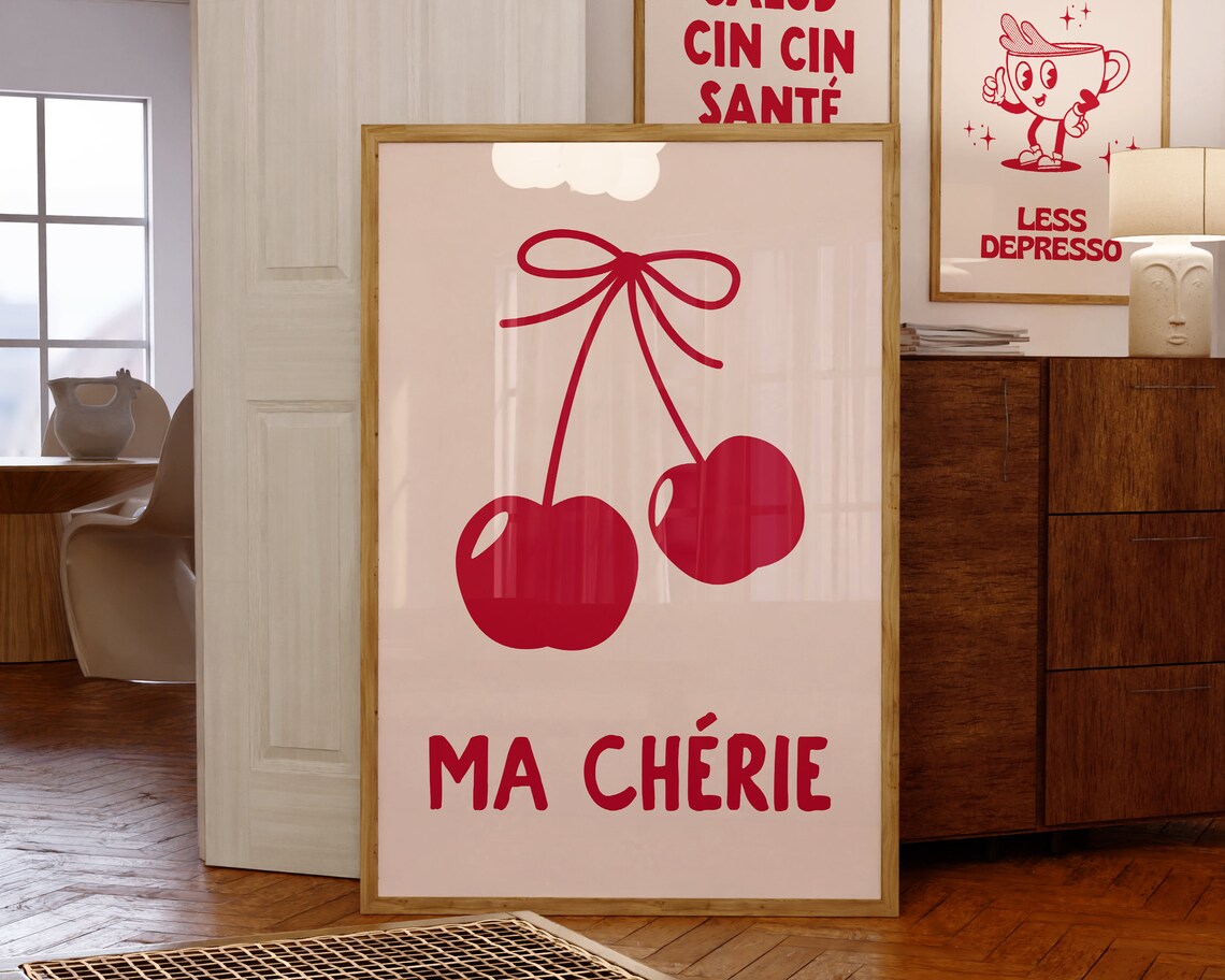 Cherry Bow Art Print, Preppy Room Decor - Image 2