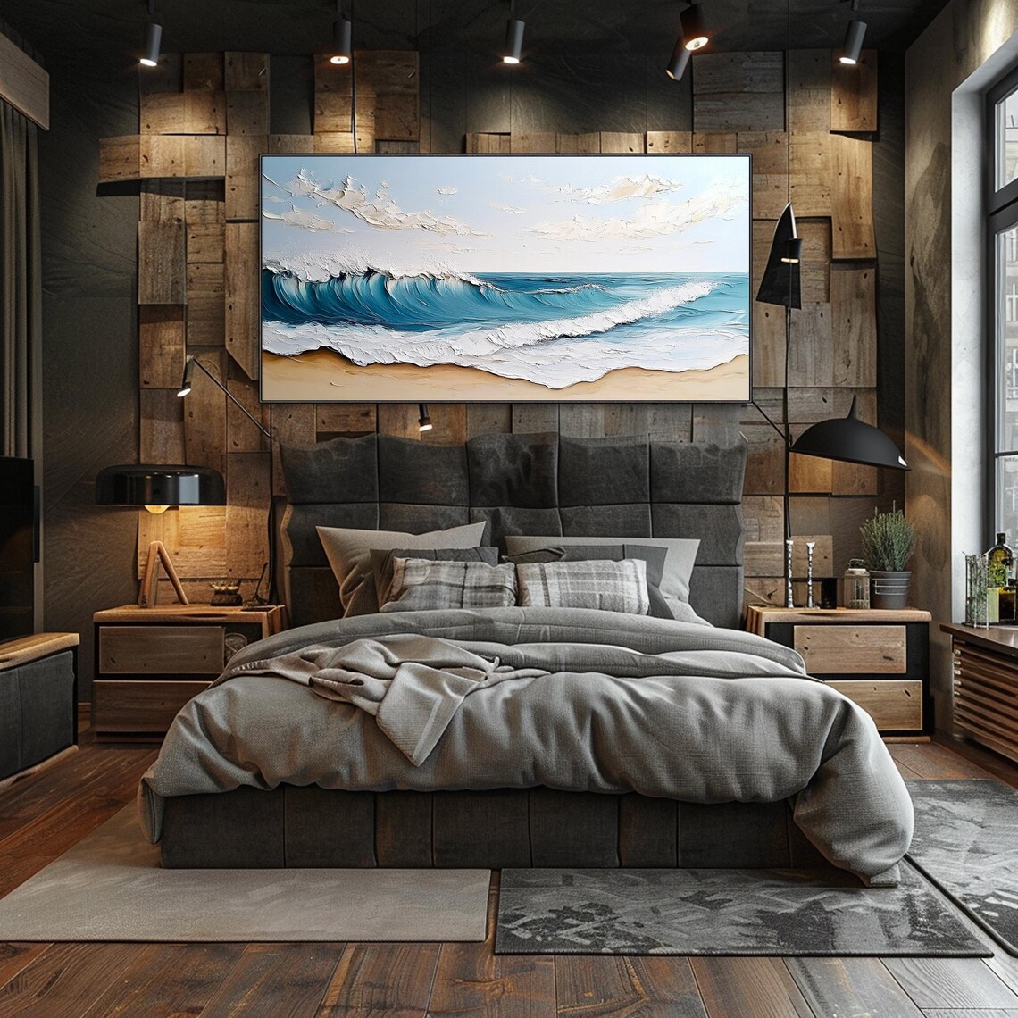 Turquoise Surf Wave White Foam Golden Sand Textured Plaster Seascape Poster - Image 2