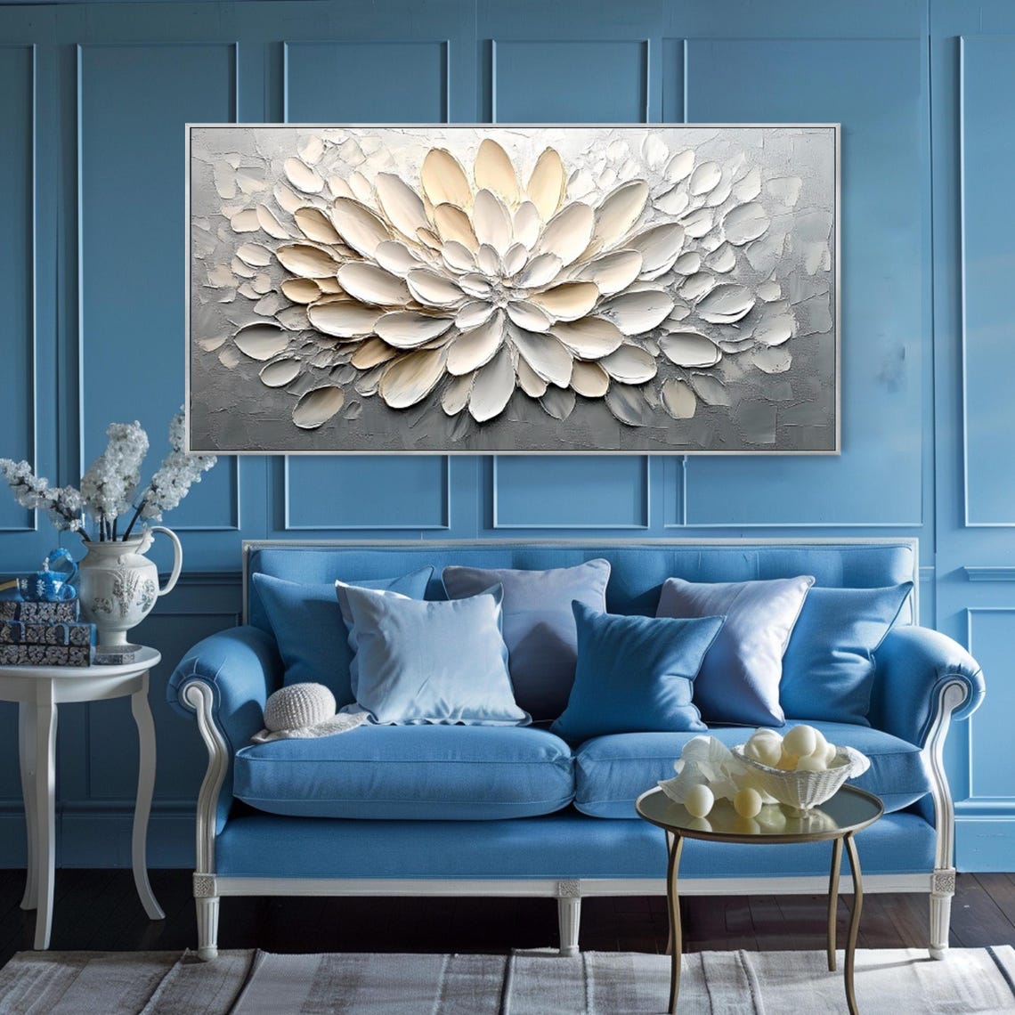 White Blooming Flower 3D Textured Minimalist Neutral Decor Poster - Image 3