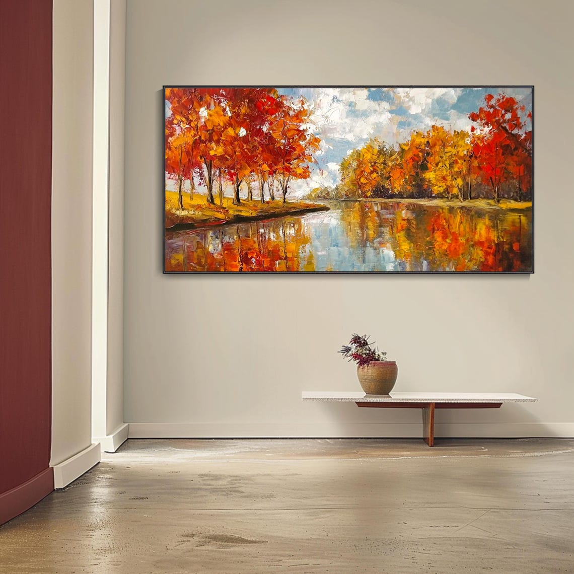 Blazing Autumn Trees River Reflection Red Orange Foliage Art Poster - Image 3