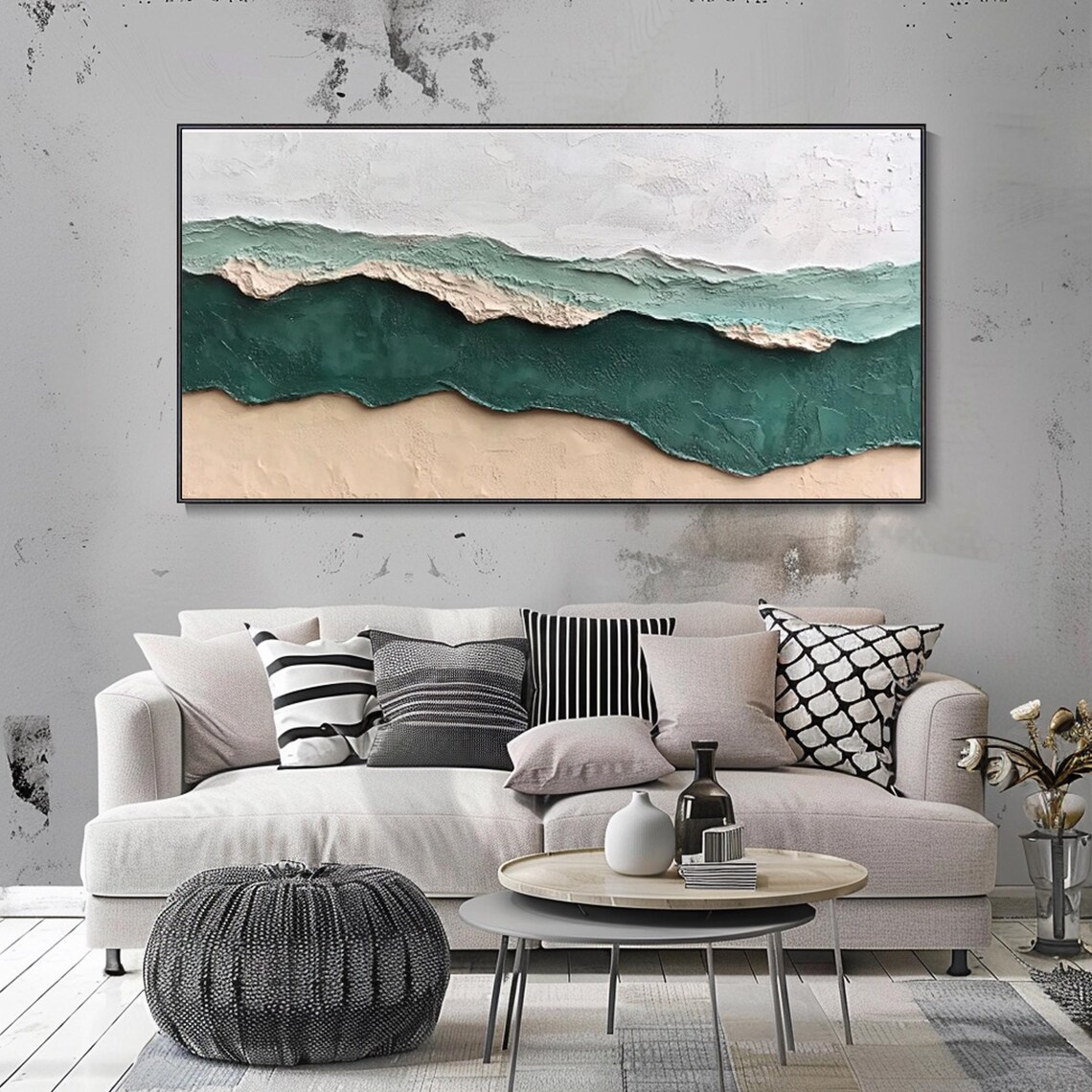 Wabi Sabi Green Ocean Wave Plaster Texture Minimalist Abstract Coastal Art Poster - Image 2