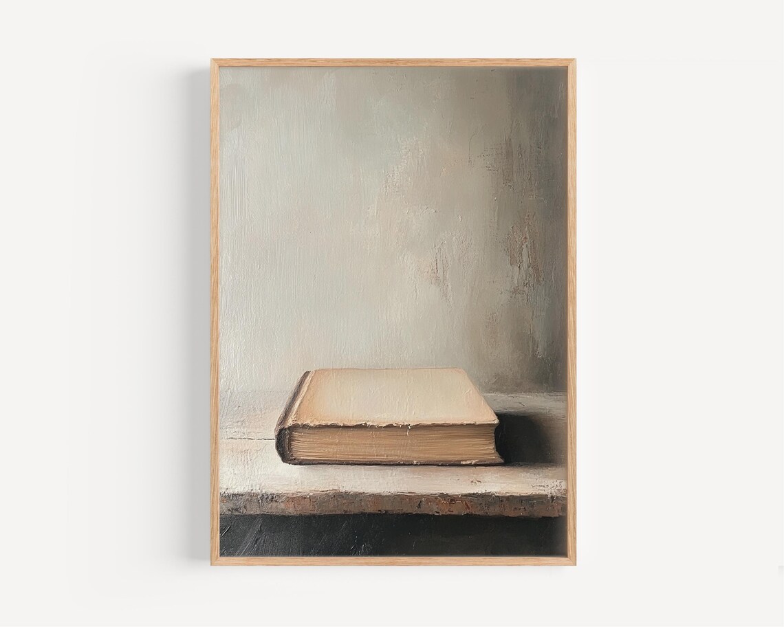 Bible On Wooden Table, Vintage Christian Art Print