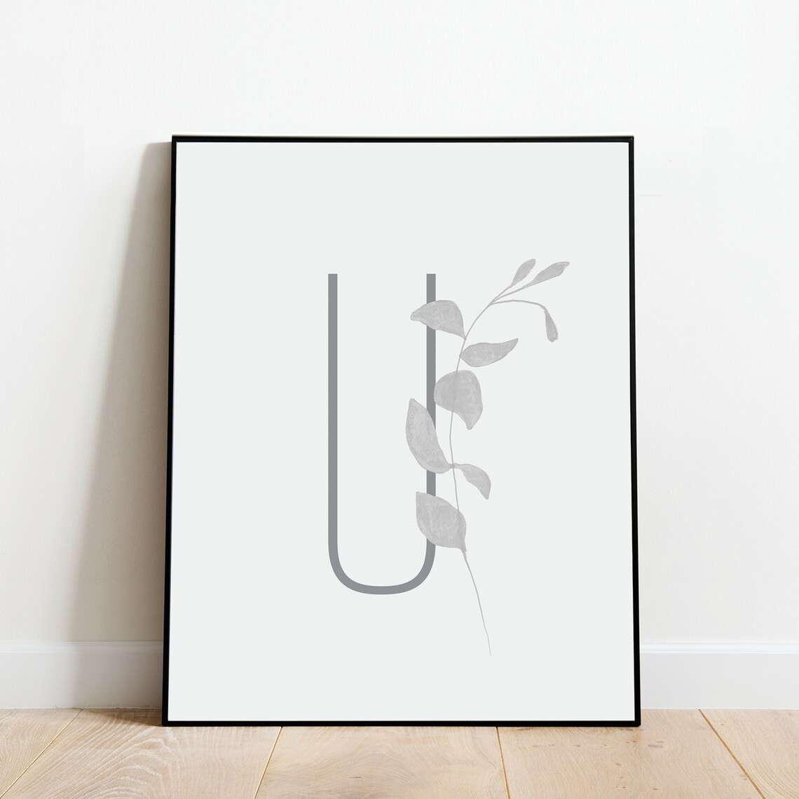 Letter U, Boho Botanical Minimalist Alphabet Art