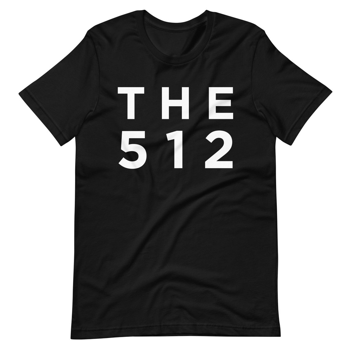 The 512 Austin Texas Black Graphic Tee with Bold White Print Design
