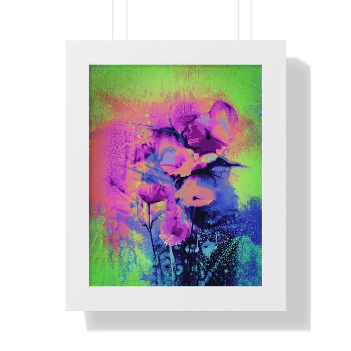Abstract Neon Flower Bouquet in Electric Pink and Green Poster