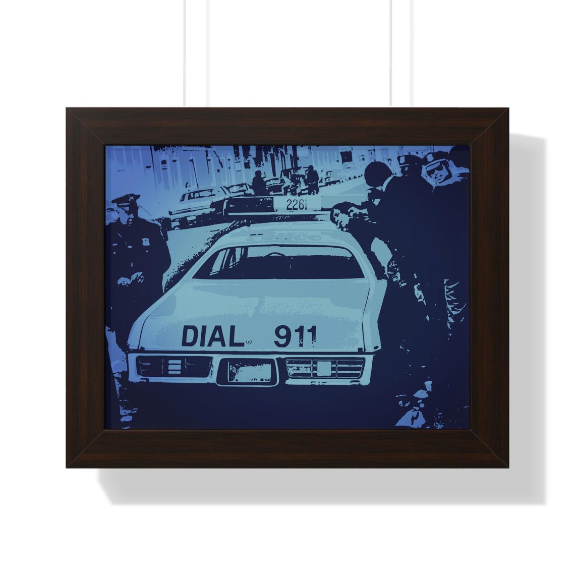 Classic Vintage Police Cruiser With Dial 911 Scene Framed Poster