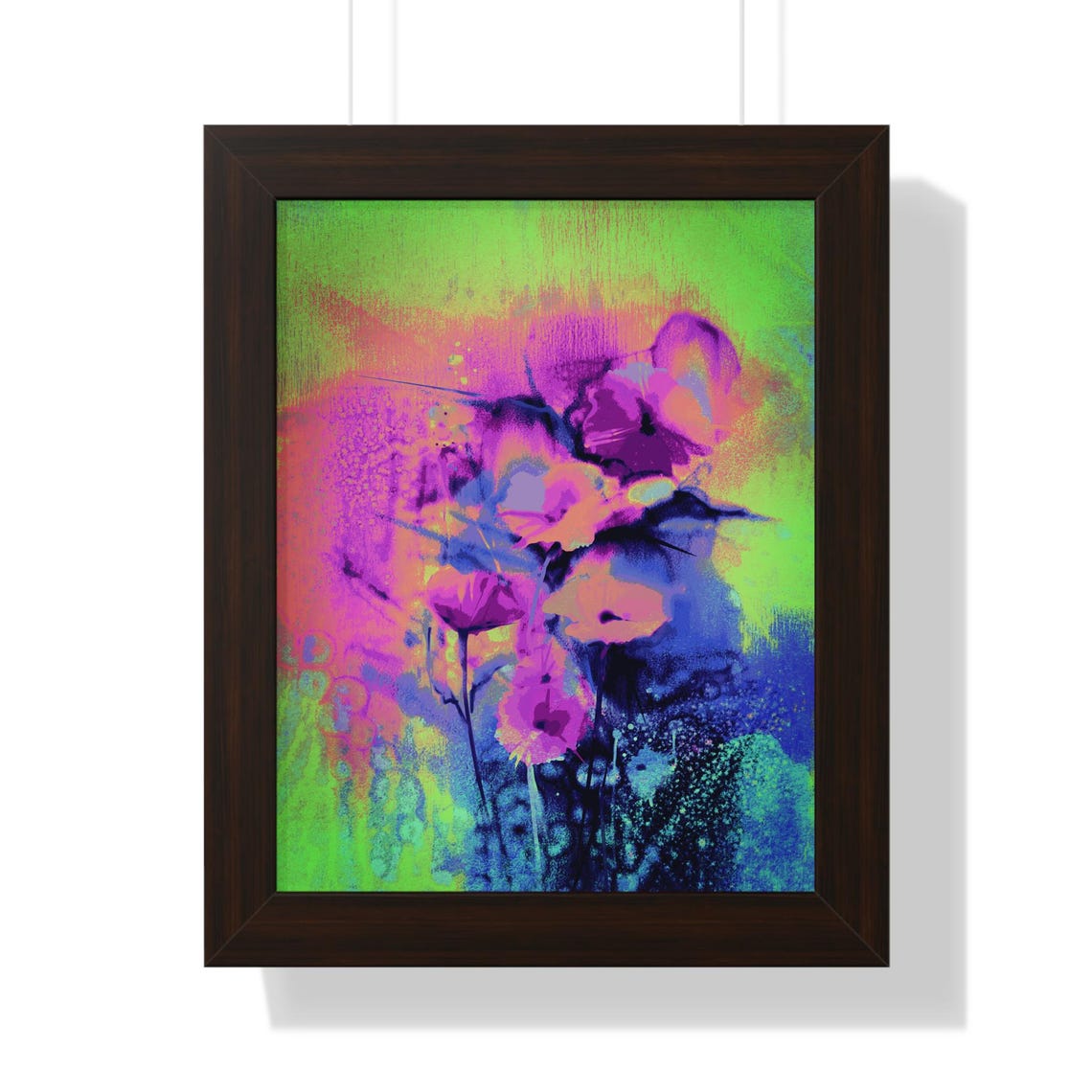 Abstract Neon Flower Bouquet in Electric Pink and Green Poster - Image 2