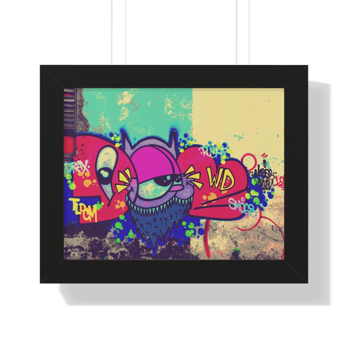 Goofy Colorful Graffiti Monster Character on Painted Mural Poster