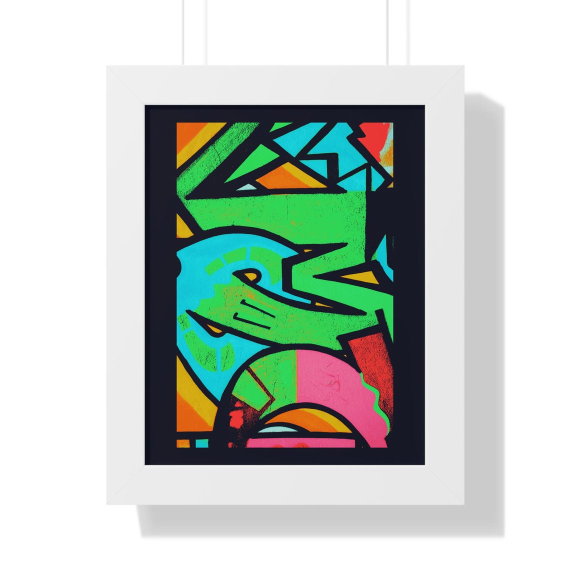 Bold Colorful Geometric Abstract Graffiti Mural Framed Poster