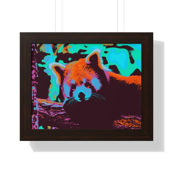 Vibrant Red Panda Close-Up in Neon Pop Art Colors Framed Poster