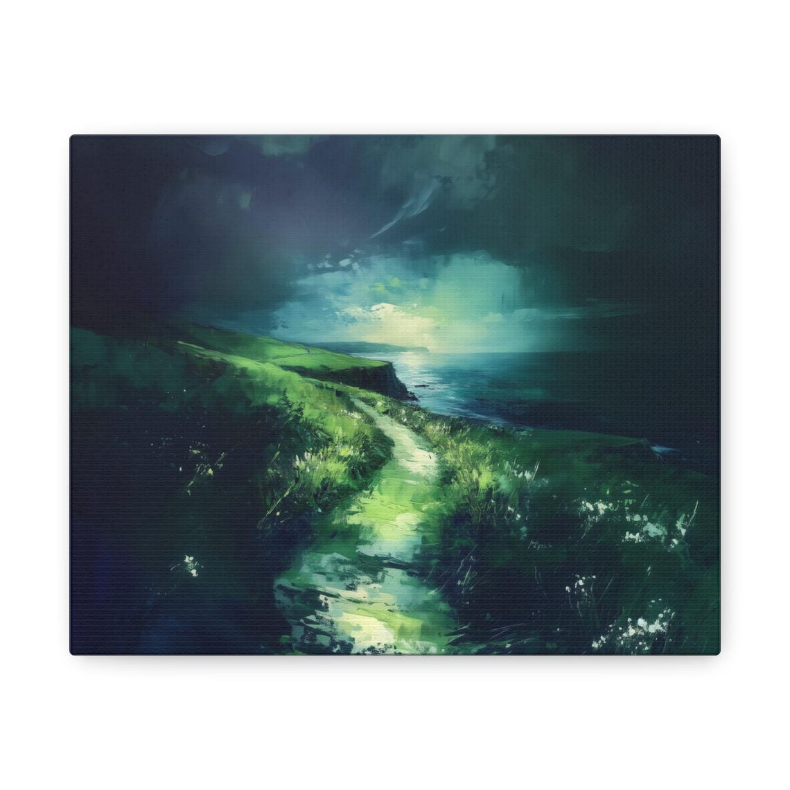 Moody Green Cliffs Over the Sea With Misty Evening Light Poster - Image 3