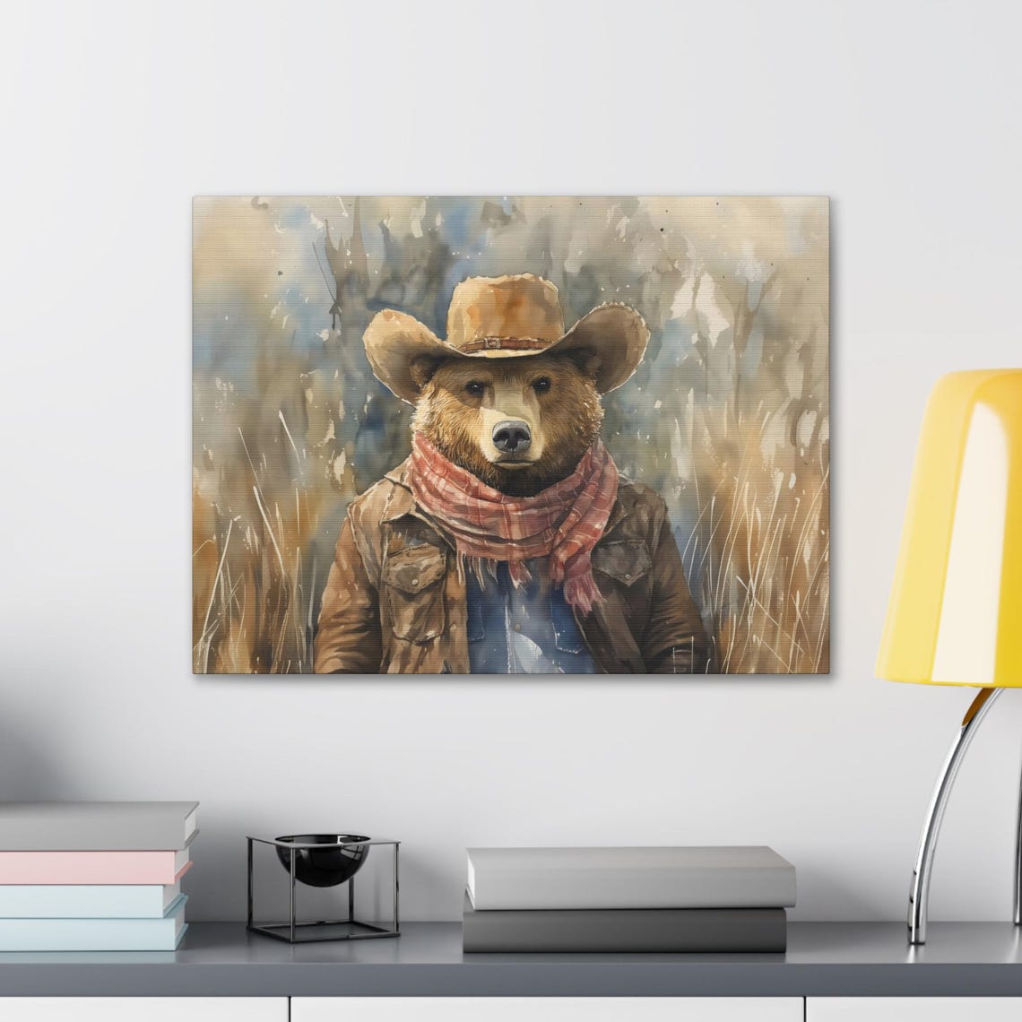 Cowboy Bear Watercolor Portrait in Rustic Western Style Poster - Image 2