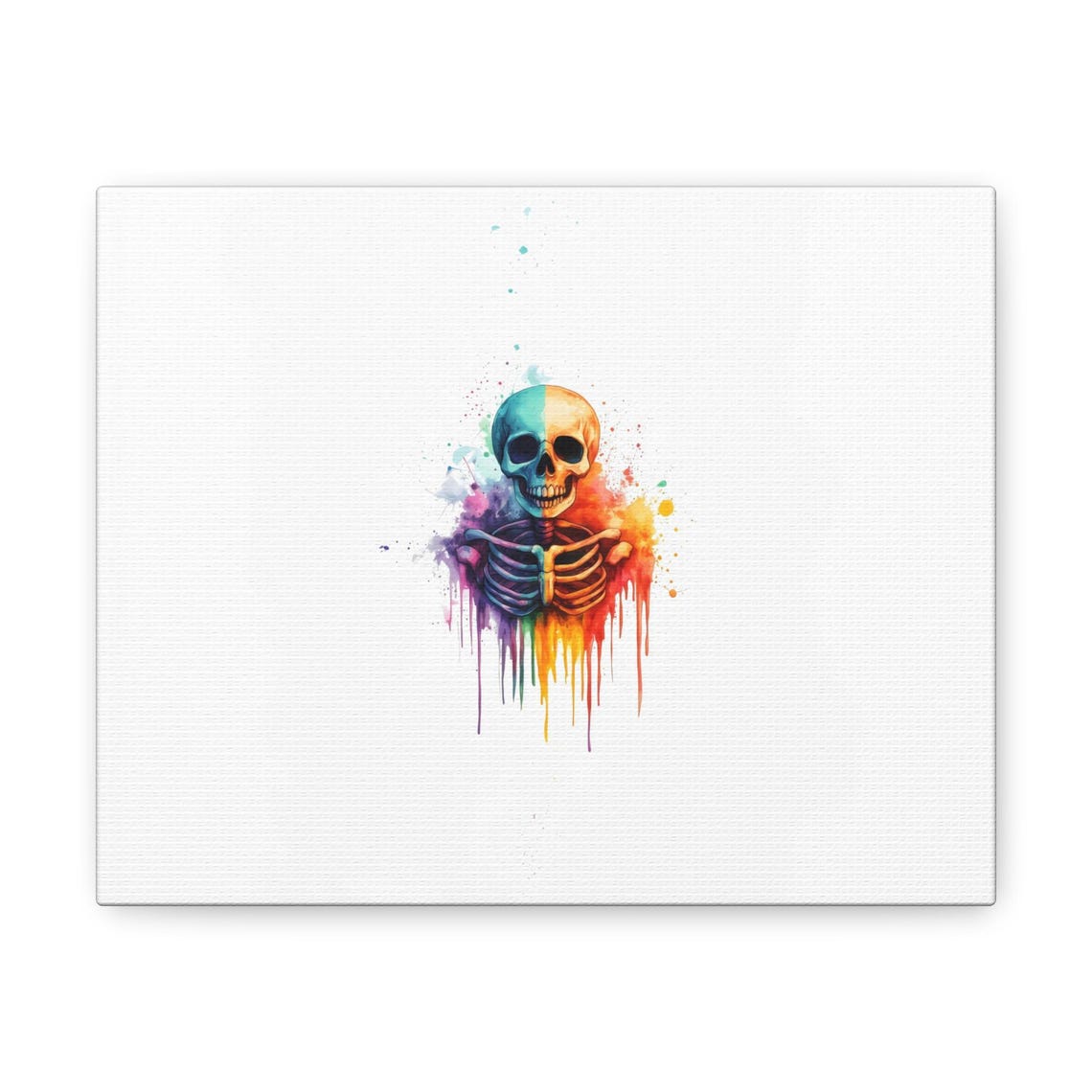 Small Rainbow Skeleton Bust Watercolor Drip Art Party Poster - Image 2