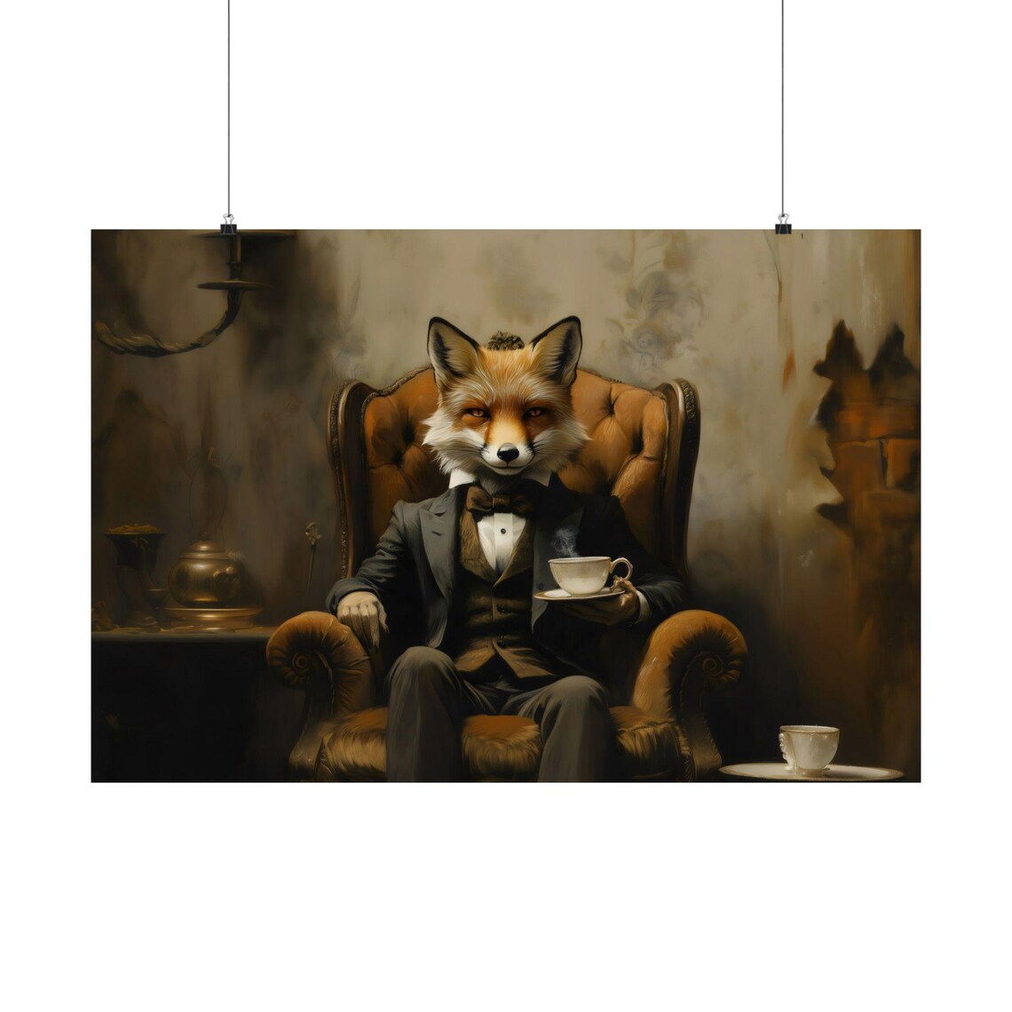 Dapper Fox Gentleman Victorian Tea Party Oil Painting Poster
