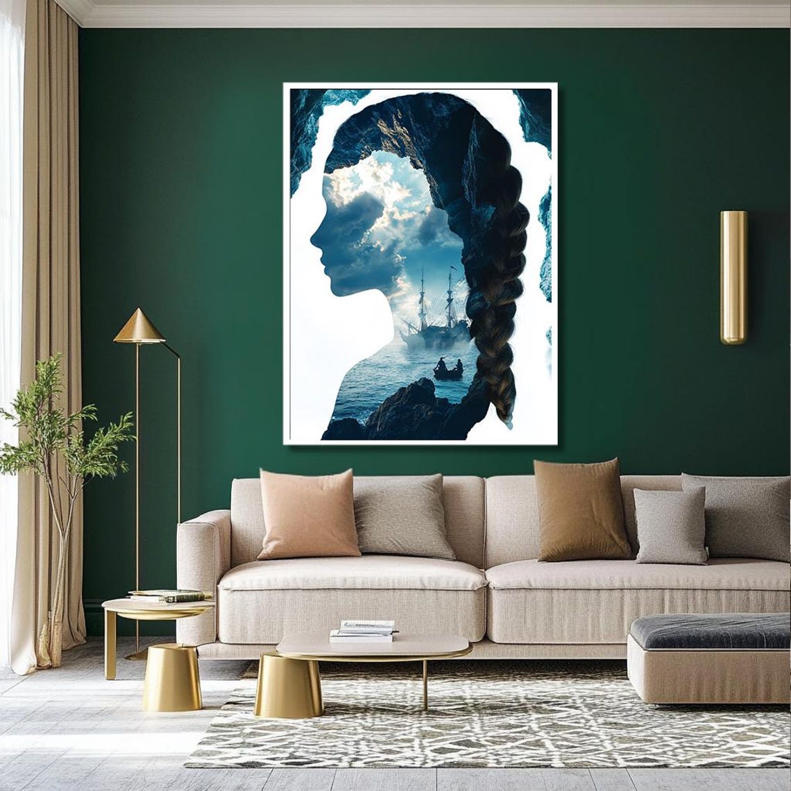 Double Exposure Woman Silhouette With Ocean Ship Scene Poster - Image 2