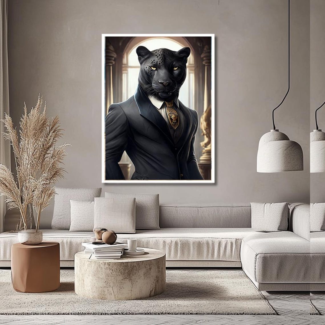 Classy Black Panther In Suit Anthropomorphic Portrait Poster - Image 3
