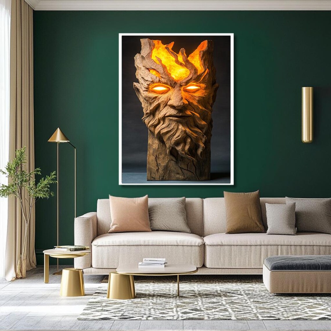 Mystical Burning Tree Spirit Face Glowing Eyes Fantasy Art Poster - Image 2