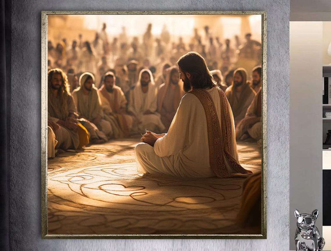 Jesus Teaching His Seated Followers in Warm Sepia Light Poster
