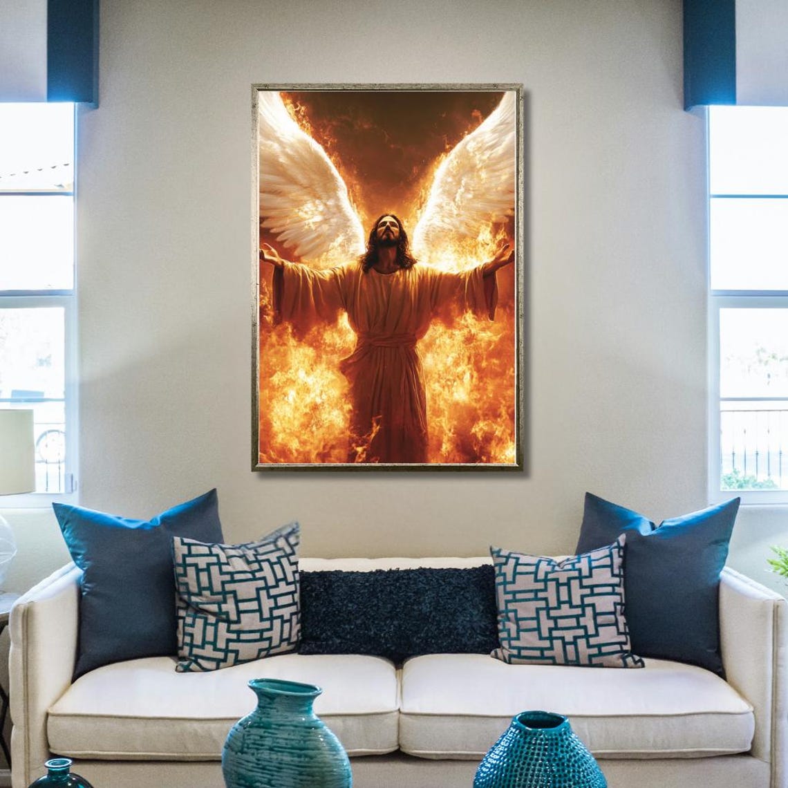 Angel Wings Wall Art Divine Fire Print Spiritual Celestial Being Wall Decor - Image 2