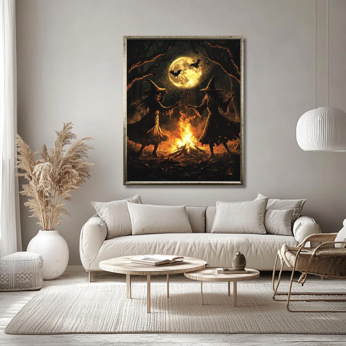 Two Witches Dancing Around a Bonfire Under the Full Moon Poster - Image 3