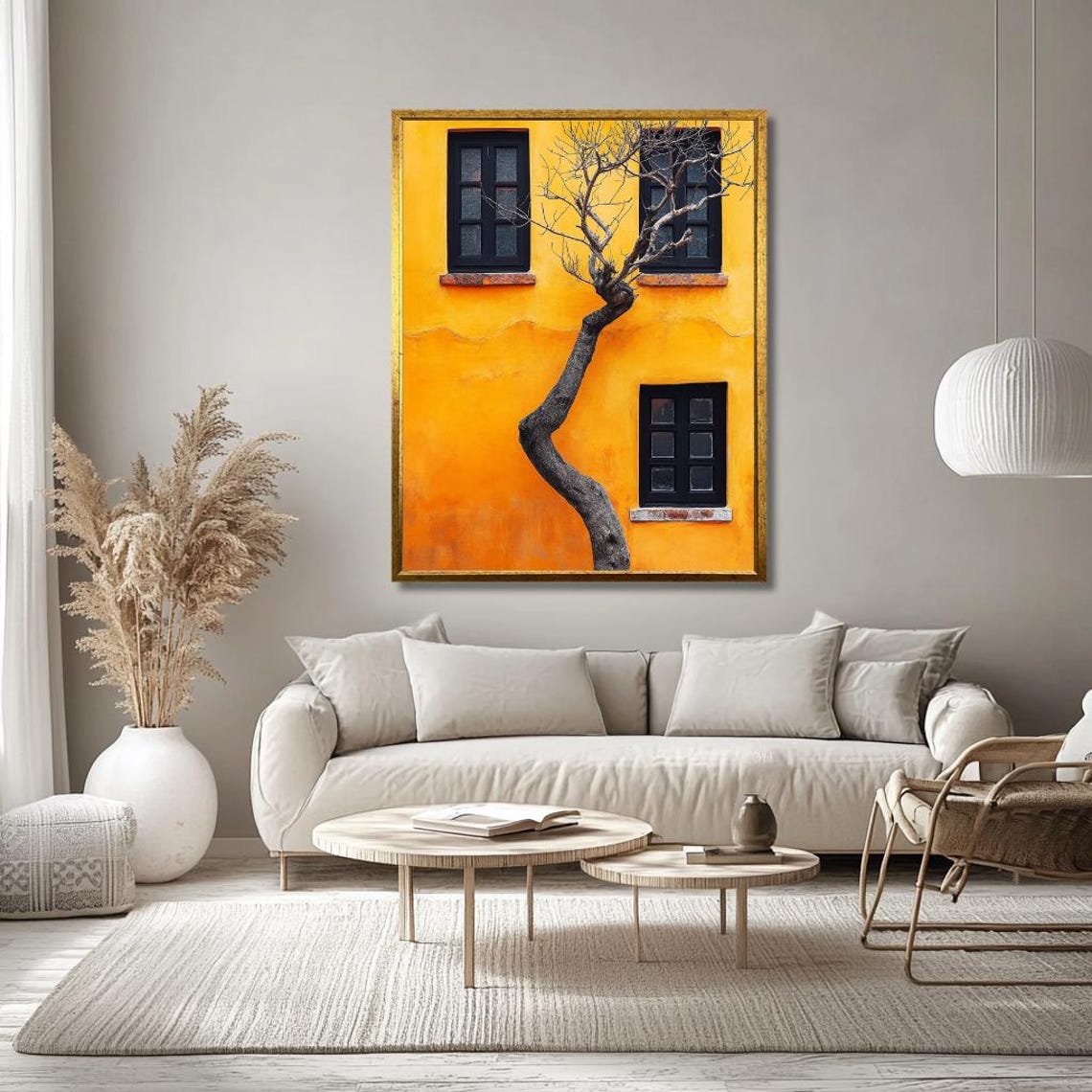 Bare Twisted Tree Against Vibrant Orange Wall Windows Poster - Image 3