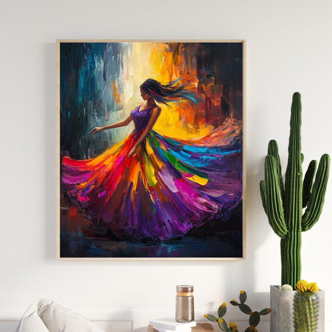 Dancing Woman Rainbow Swirl Dress Abstract Motion Art Poster - Image 2