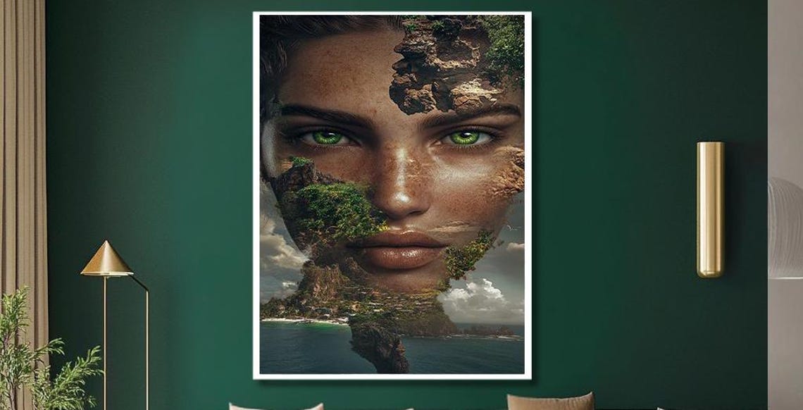 Surreal Nature Goddess Face Coastal Cliffs Fantasy Art Poster