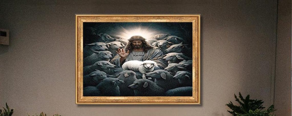 Jesus The Good Shepherd With Sheep Flock Karma Shirt Art Poster - Image 3