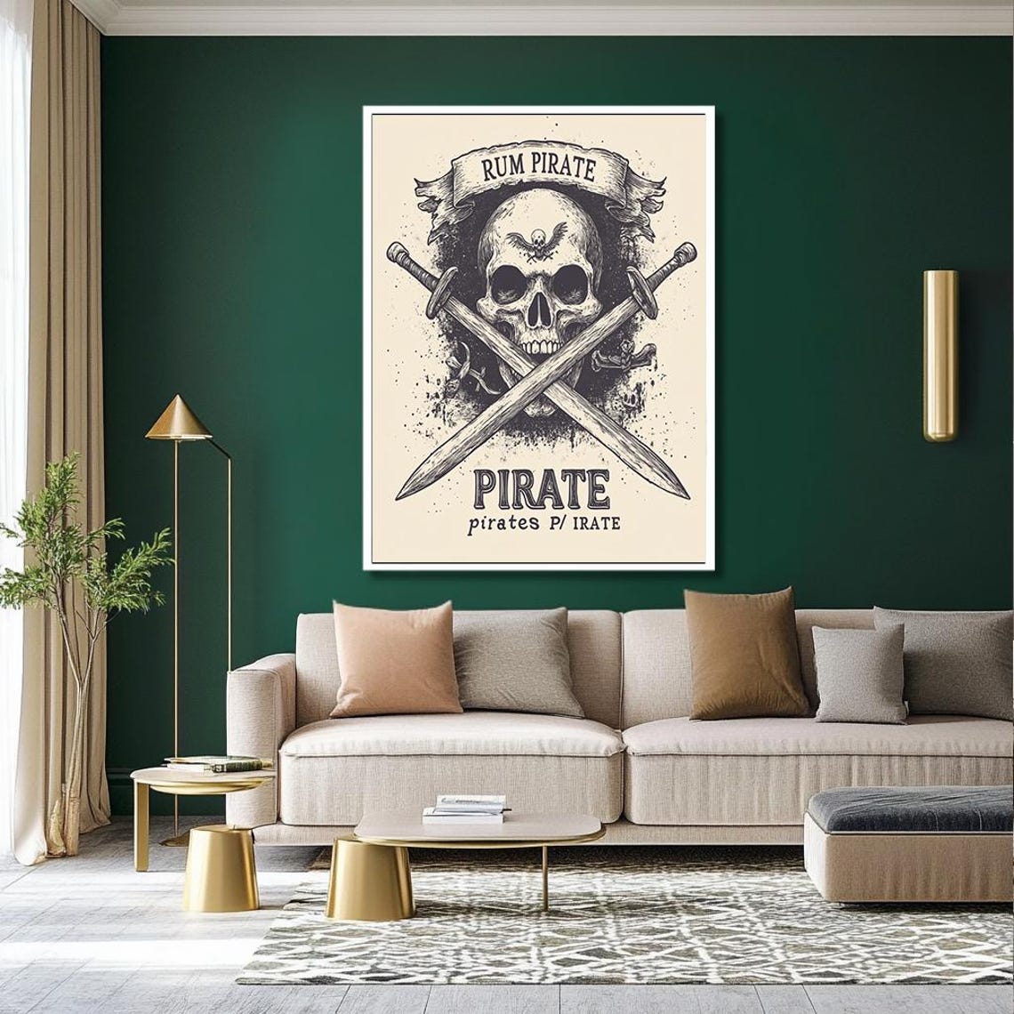 Rum Pirate Skull With Crossed Swords Vintage Jolly Roger Poster - Image 3