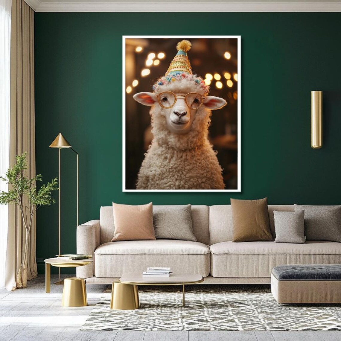 Funny Sheep In Party Hat And Glasses Quirky Animal Wall Poster - Image 2