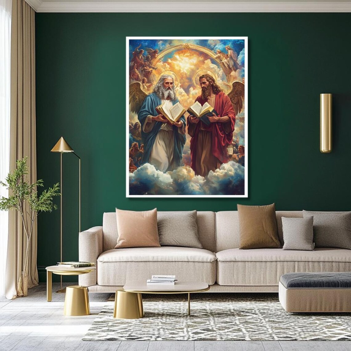 Heavenly Saints Reading Open Books in Golden Clouds Art Print - Image 3
