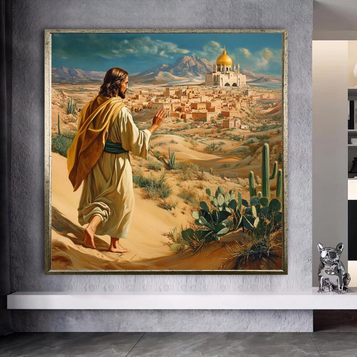 Jesus Praying Over Jerusalem City Golden Dome Desert View Poster - Image 2