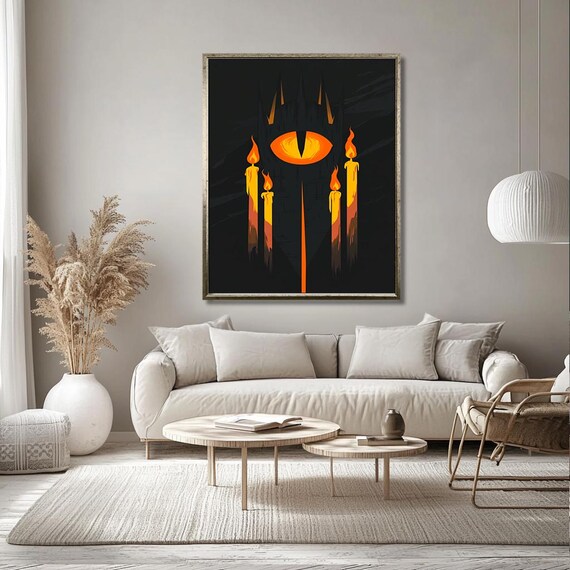 Flaming Eye Above Burning Candles Dark Gothic Fantasy Art Poster
