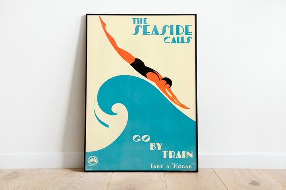 Australia Swimmer Travel Poster, Minimalist Surf Art