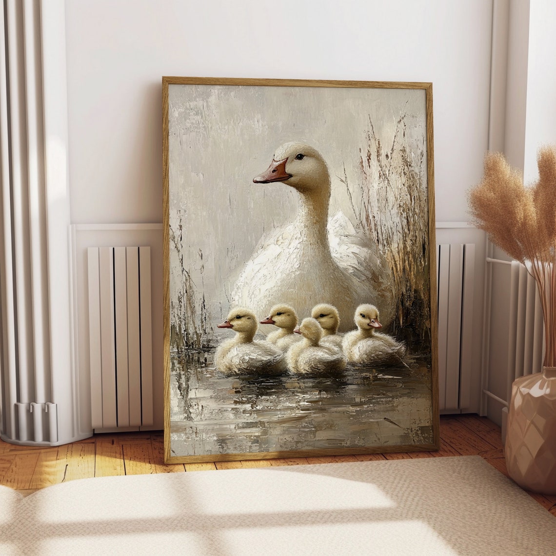 Mother Goose With Her Goslings Painting Goose Print Muted Beige And Gold Tones Antique Bird Painting Country Landscape Vintage Bird - Image 3