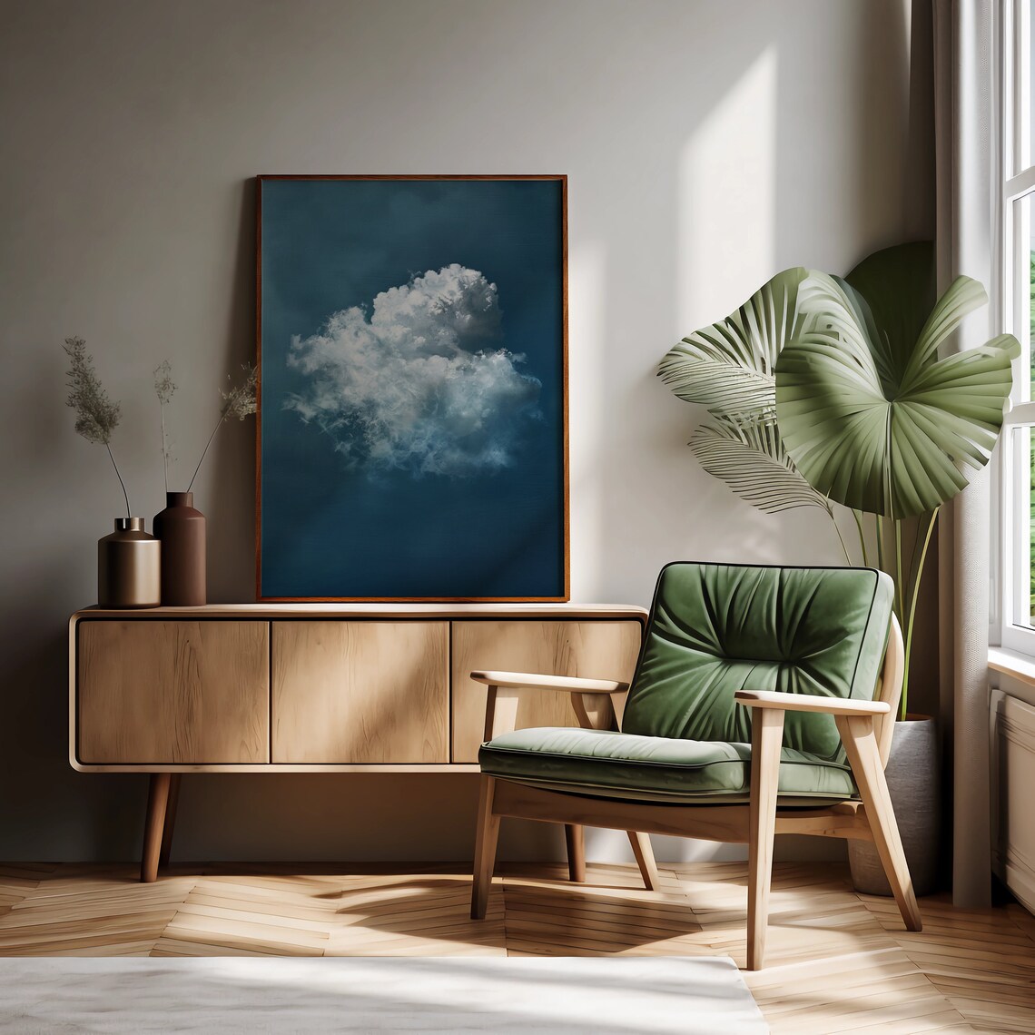 Indigo Rain Cloud Prints Dark Blue Wall Art Gallery Wall Set Surreal Art Abstract Art Living Room Large Maximalist Decor - Image 3