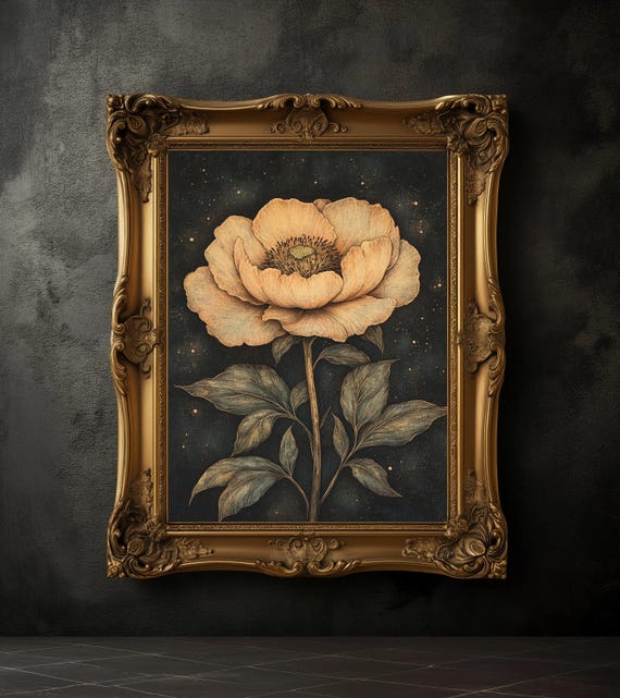 Moody Peony Print Gothic Peony Poster Dark Academia Victorian Gothic Home Decor Botanical Goth Print Cottagecore Wall Art