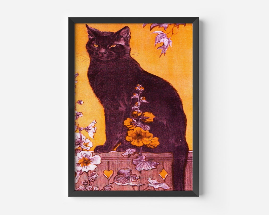 Autumn Cat Poster Halloween Cat Print Vintage Cat Wall Art Animal Print Halloween Animal Vintage Floral Print Autumn Poster Retro Art - Image 3