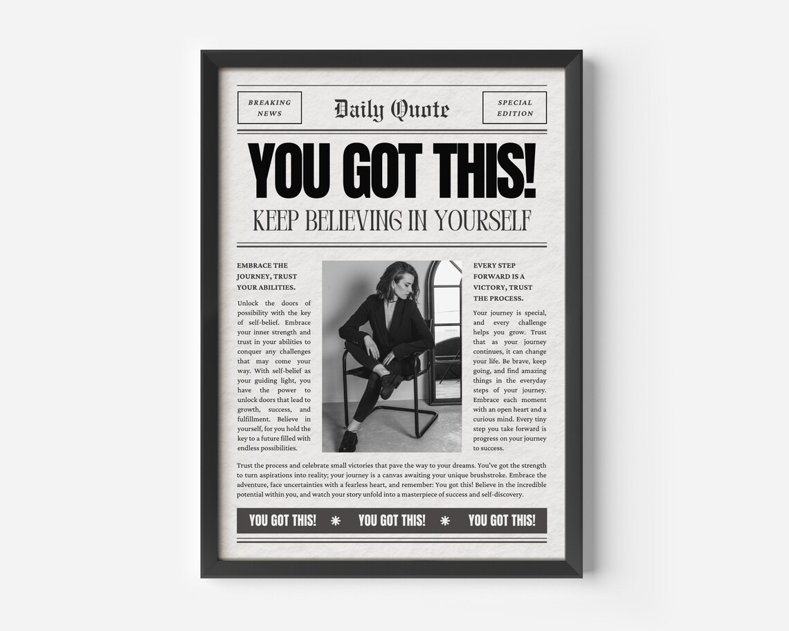 You Got This Keep Believing In Yourself Motivational Newspaper Poster