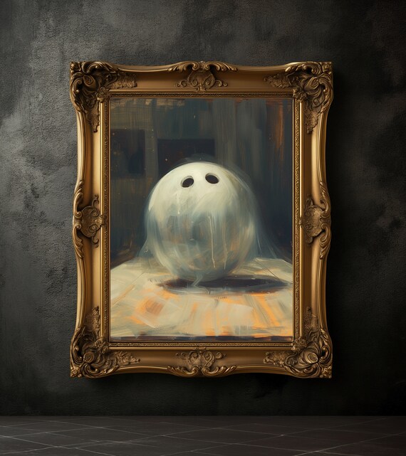 Ghost Shaped Like Bowling Ball Oil Painting Halloween Art Poster