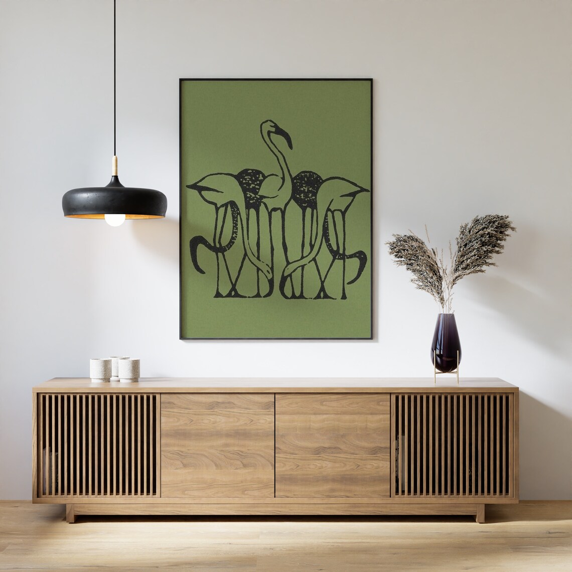 Five Flamingos by Dijsselhof Vintage Black Line Art Bird Poster - Image 3