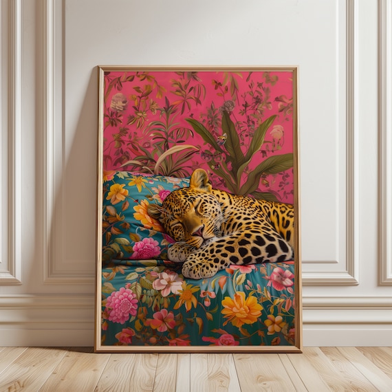 Sleeping Leopard Maximalist Oil Painting Poster