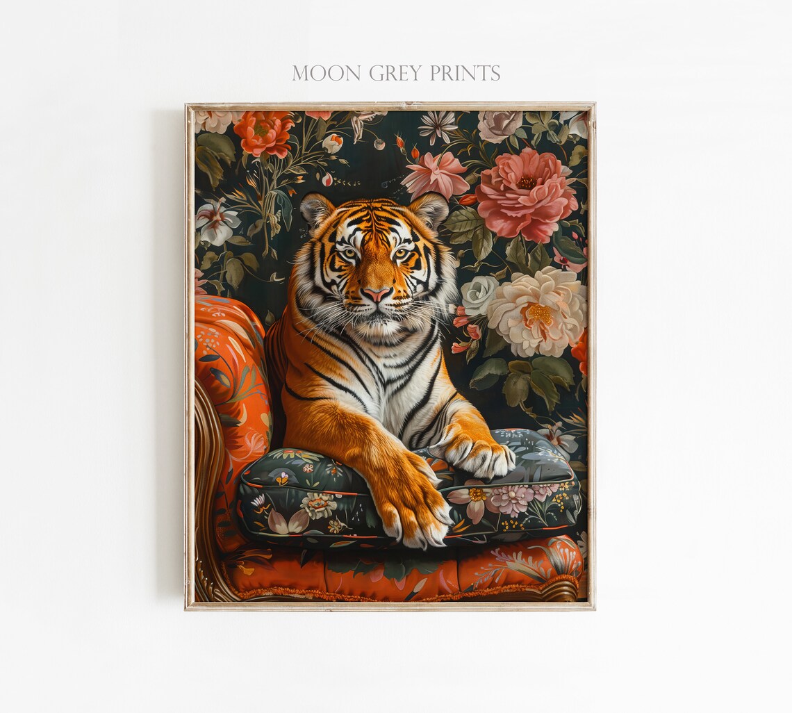 Tiger Laying On Couch, Maximalist Oil Painting - Image 4