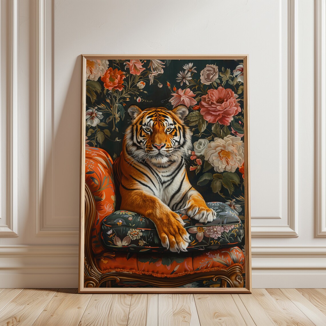 Tiger Laying On Couch, Maximalist Oil Painting - Image 3