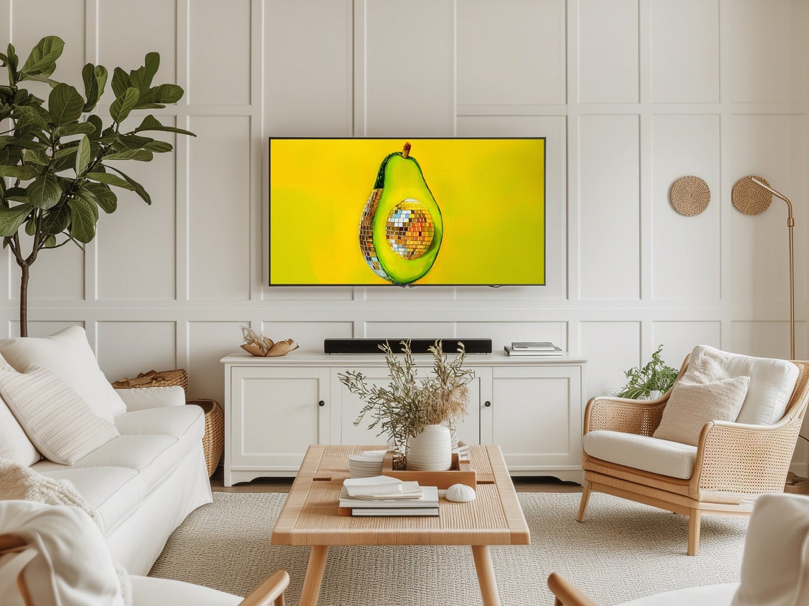 Avocado Disco Ball Maximalist Painting, TV Decor - Image 5