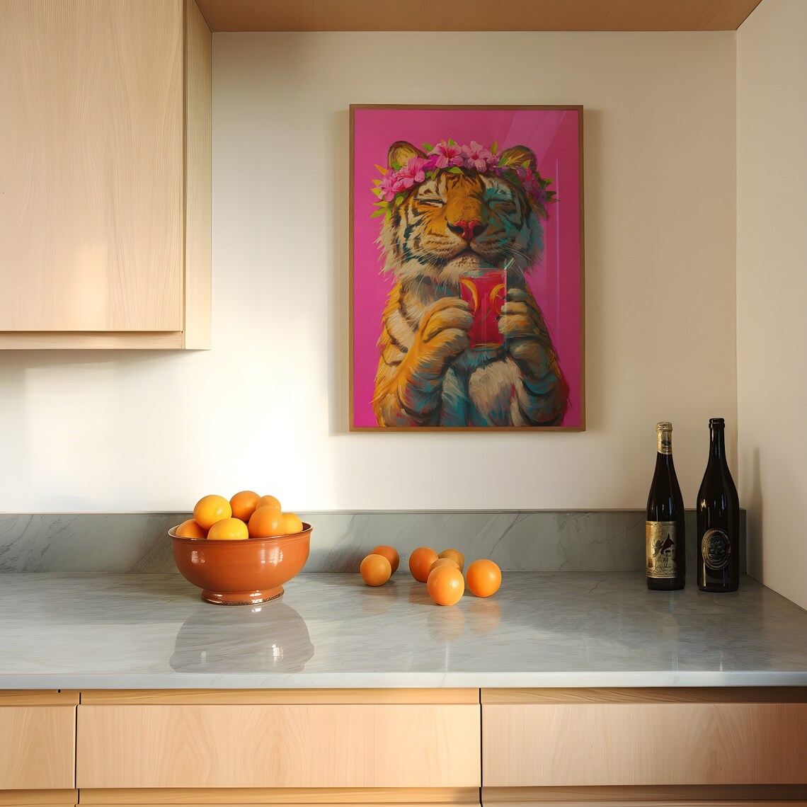 Tiger And Cocktail Maximalist Oil Painting Poster - Image 5