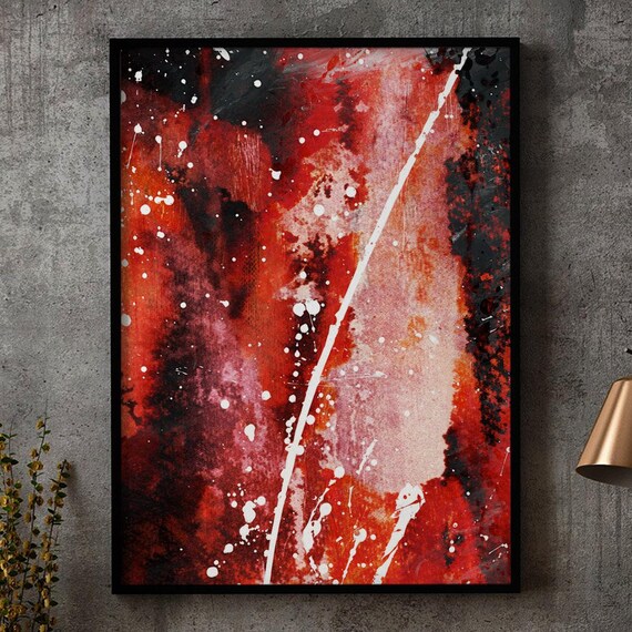 Night Sky Abstract Painting Acrylic On Paper Red White Orange And Black Tones Abstract Art Print