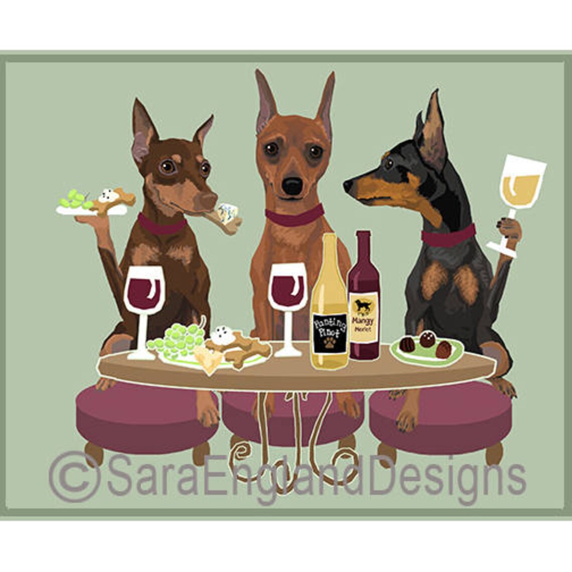 Miniature Pinscher Wineing Dog Art Print