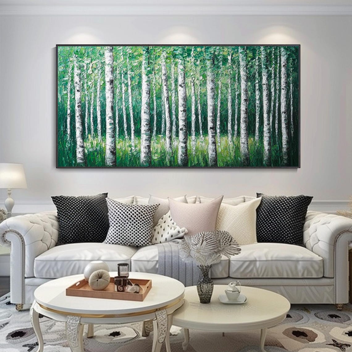 Spring Green Birch Forest White Trunks Lush Impasto Nature Art Poster - Image 3